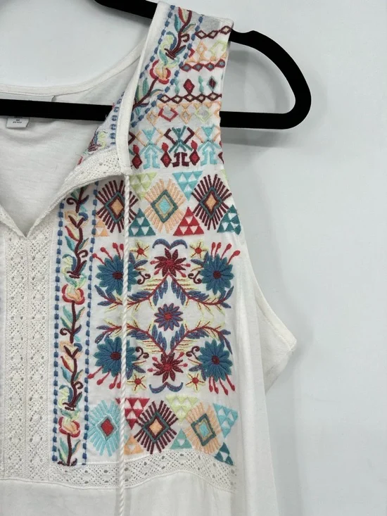J. Jill Embroidered Sleeveless Knit Tank Top Tassel Tie Floral White Boho Medium - Picture 12 of 14